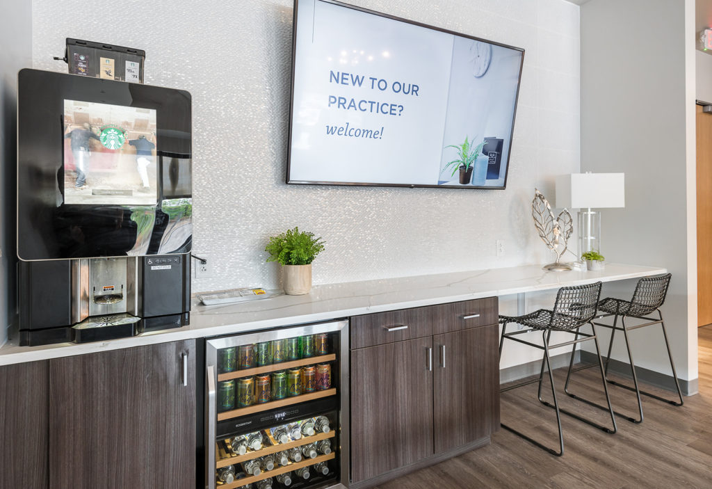 River Run Dental reception area (tv and coffee)